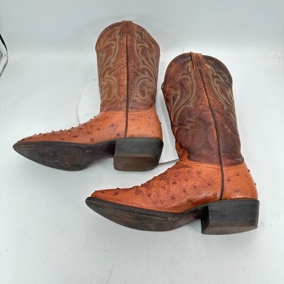 Durango Men Size 8D Brown Leather FullQuill Embroidered Ostrich Cowboy Boot - Picture 7 of 14